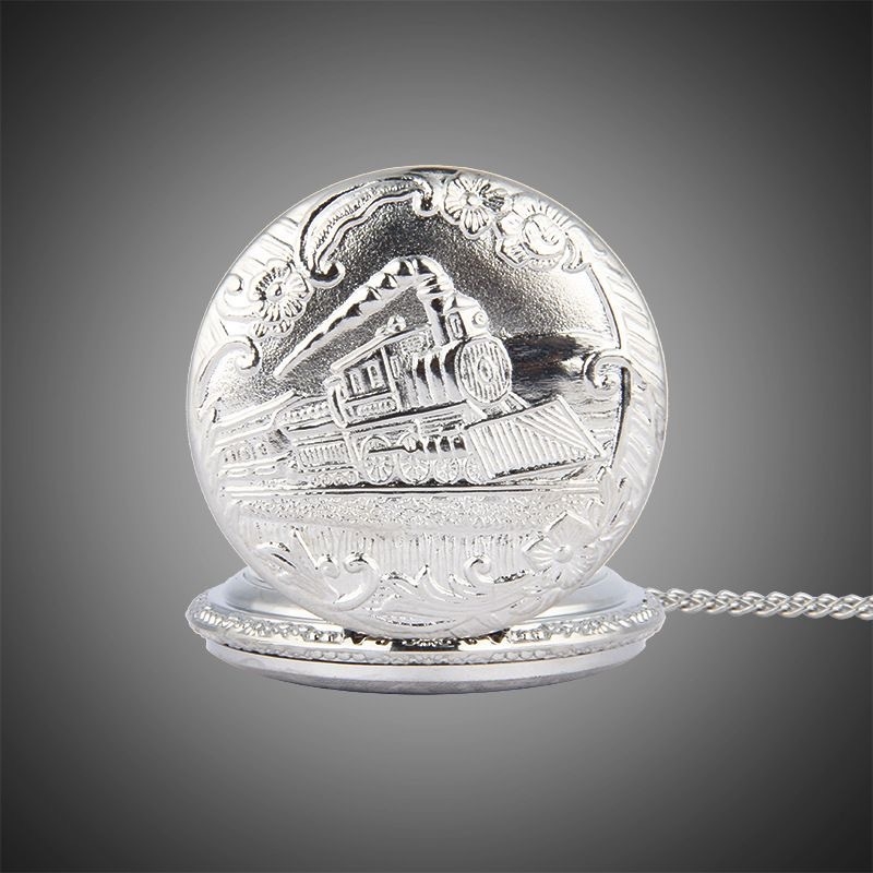 Vintažinis tuščiaviduris traukinio kišeninis laikrodis su bronziniu reljefiniu motociklo kvarciniu laikrodžiu, studentų atminimo vintažinis atverčiamas karolių laikrodis