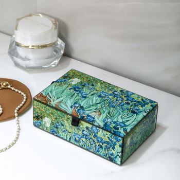 Užsienio prekyba, Europos ir Amerikos karšto pardavimo stiklinė veidrodinė papuošalų dėžutė, karšto štampavimo spalvota spausdinimo papuošalų laikymo dėžutė, prieinama prabangi papuošalų dėžutė