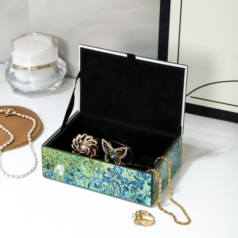 Užsienio prekyba, Europos ir Amerikos karšto pardavimo stiklinė veidrodinė papuošalų dėžutė, karšto štampavimo spalvota spausdinimo papuošalų laikymo dėžutė, prieinama prabangi papuošalų dėžutė