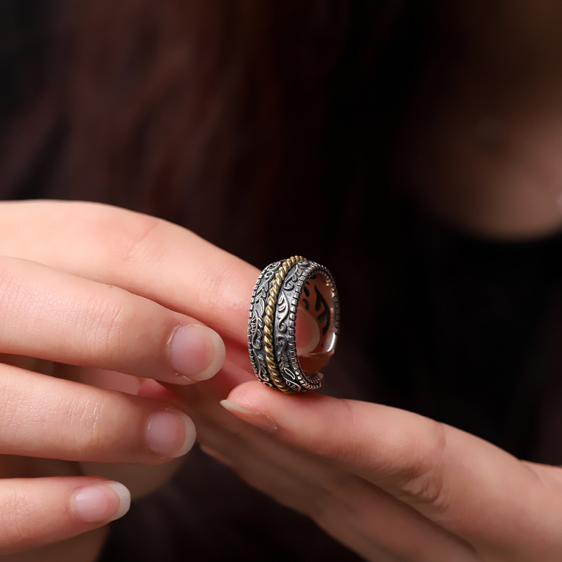 Emberi ezüst thai ezüst Seiko kézi ékszer S925 ezüst ékszer személyre szabott divatos férfi gyűrű nyitott gyűrű régi