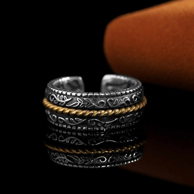 Emberi ezüst thai ezüst Seiko kézi ékszer S925 ezüst ékszer személyre szabott divatos férfi gyűrű nyitott gyűrű régi