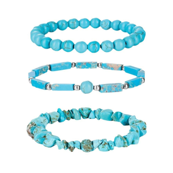 Kolmeosaline boheemlaslikus stiilis türkiissinise värvi naturaalsest kivist käevõrukomplekt meestele ja naistele, rannapuhkuse käevõru