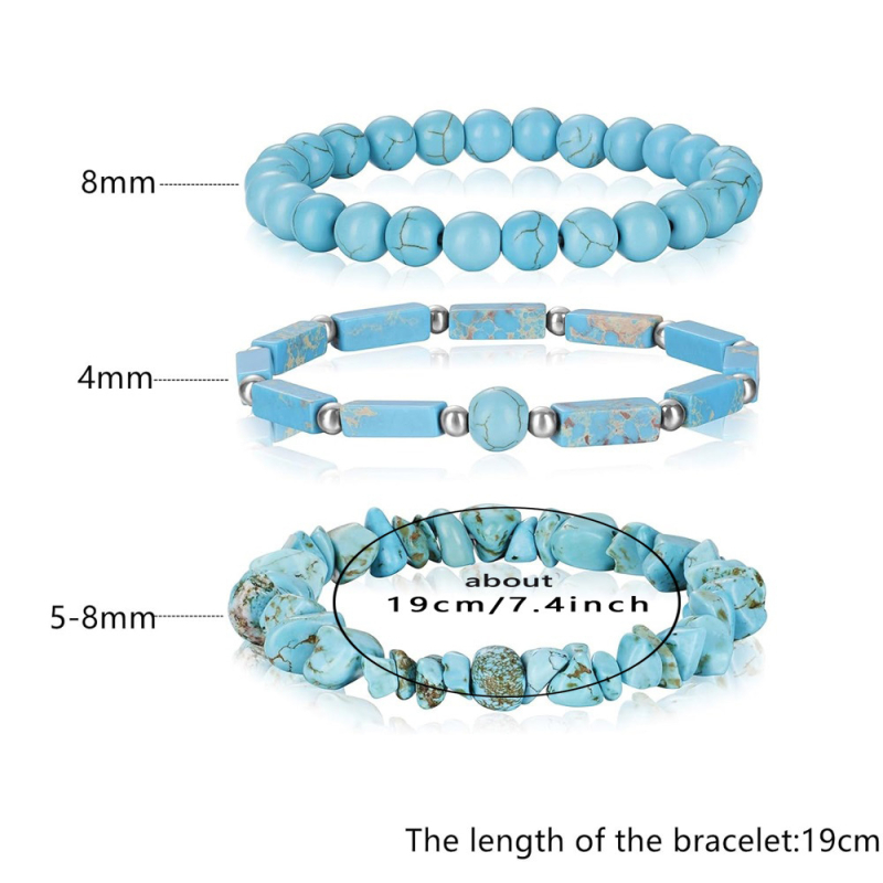 Kolmeosaline boheemlaslikus stiilis türkiissinise värvi naturaalsest kivist käevõrukomplekt meestele ja naistele, rannapuhkuse käevõru