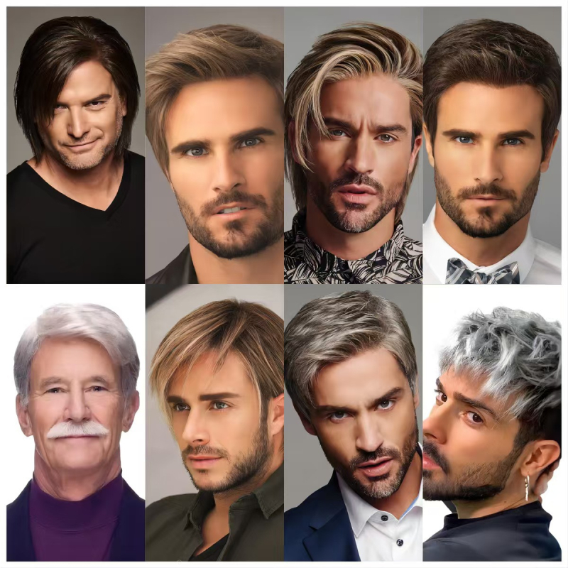 Ευρωπαϊκές και αμερικανικές περούκες Amazon wish hot fashion μεσήλικες άνδρες με καστανά κοντά ίσια μαλλιά διασυνοριακό ηλεκτρονικό εμπόριο εκρήξεις σε απόθεμα