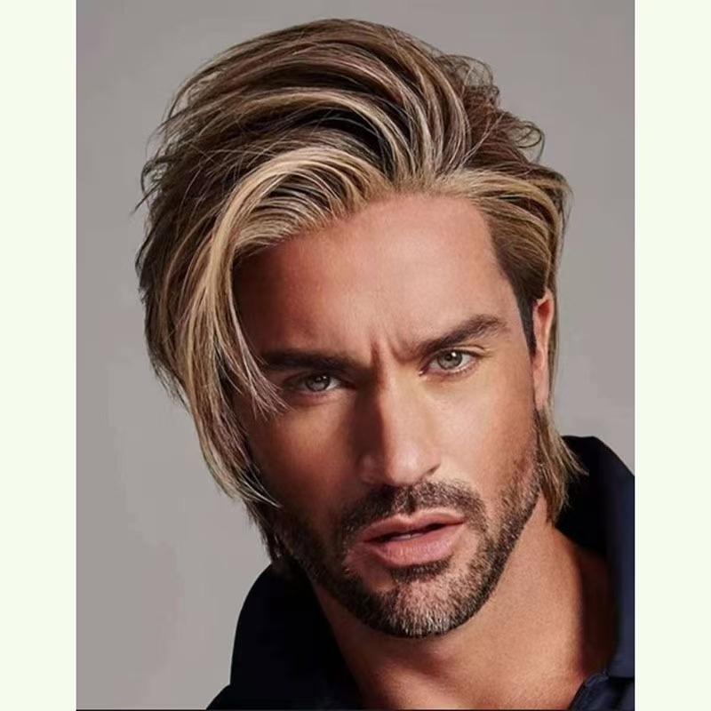 Euroopa ja Ameerika parukad Amazonilt, kuumad moe keskealised mehed pruunid lühikesed sirged juuksed piiriülese e-kaubanduse plahvatused laos