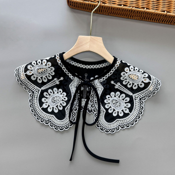 Διασυνοριακή καυτή πώληση Νέο μαύρο κοίλο κεντημένο ψεύτικο κολάρο γυναικών πολυλειτουργικό διακοσμητικό ώμου σάλι φούστα ψεύτικο κολάρο
