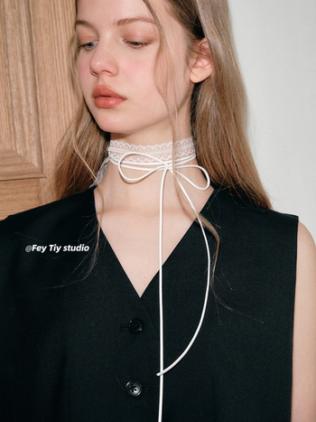 Κολιέ με μεταξωτό κασκόλ και ζώνη για την κλείδα, σε στρώσεις, με λεπτή, στενή δαντέλα και σχέδιο σε στρώσεις, για γυναίκες, για την άνοιξη και το καλοκαίρι