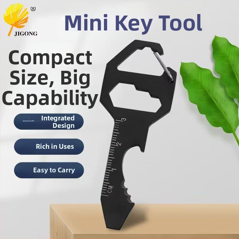 Висулка от неръждаема стомана, външен мини инструмент за ключове, измерване, ремонт, отворено въже за рязане на бутилка, 24 в 1 ключодържател