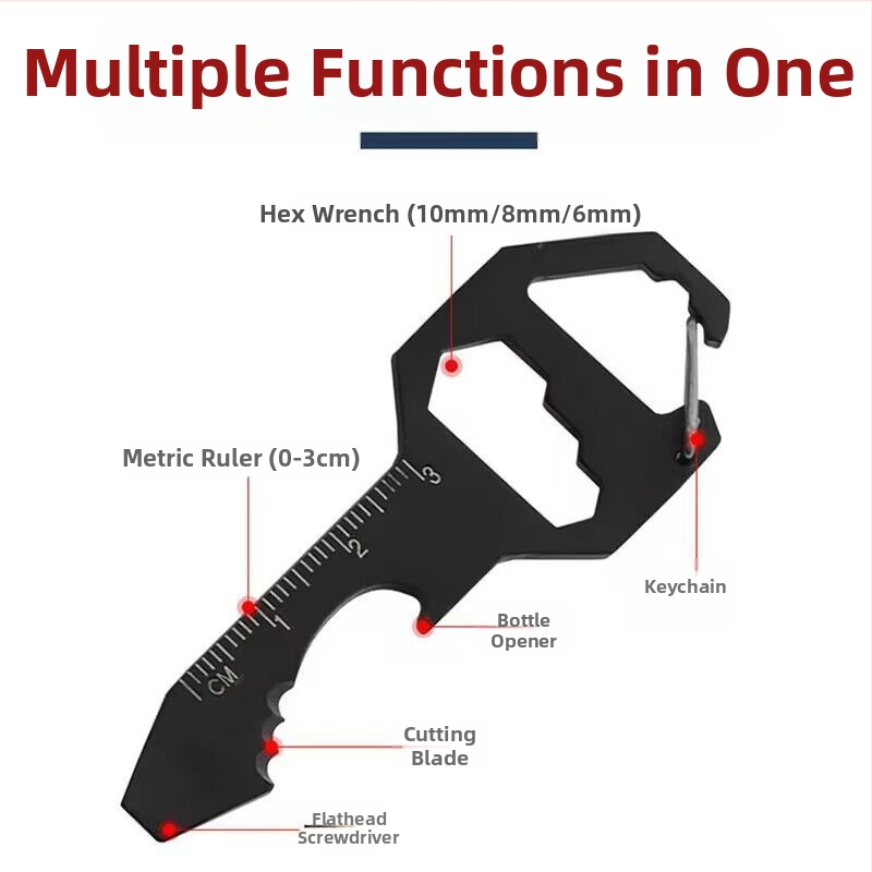 Висулка от неръждаема стомана, външен мини инструмент за ключове, измерване, ремонт, отворено въже за рязане на бутилка, 24 в 1 ключодържател