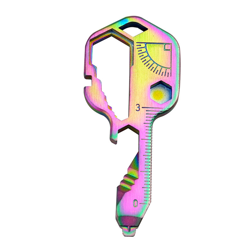 Privjesak od nehrđajućeg čelika za vanjsku upotrebu, mini alat za ključeve, mjerenje, popravak, otvoreno uže za rezanje boca, 24 u 1 ključ za ključeve