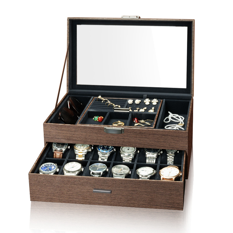 Kellakarp, pähklipuu mustriga seeria, mitmepositsiooniline ehete hoiukarp, kellakarp, prillide ümbris, päikeseprillide hoiukarp