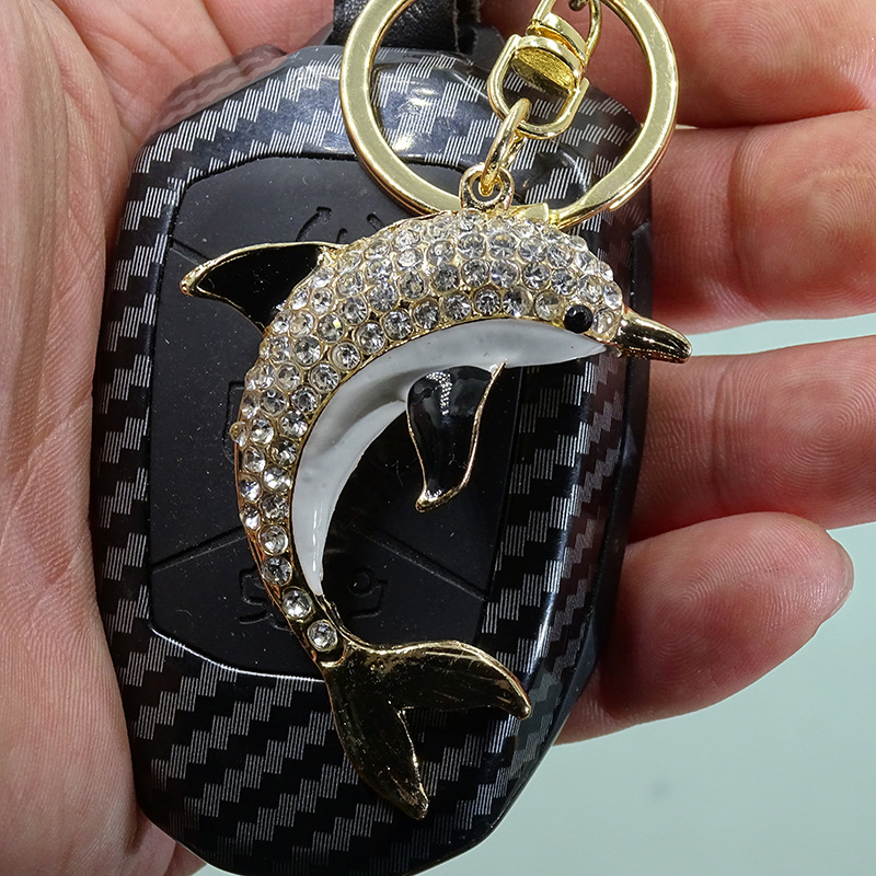 Naujas tarpvalstybinis jūrų gyvūnų serijos raktų pakabukas su lydinio deimanto formos delfino raktų pakabuku automobiliui, krepšys su pakabuku