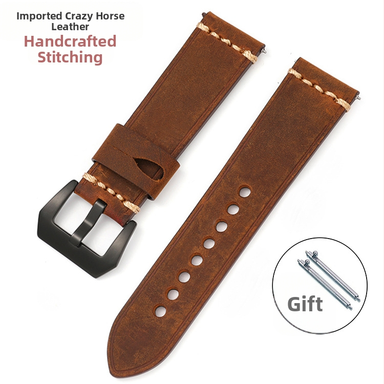 Curea din piele Crazy Horse direct din fabrică, 22-20 mm, din piele de vacă adevărată, cu comutator și eliberare rapidă, curea inteligentă retro pentru bărbați