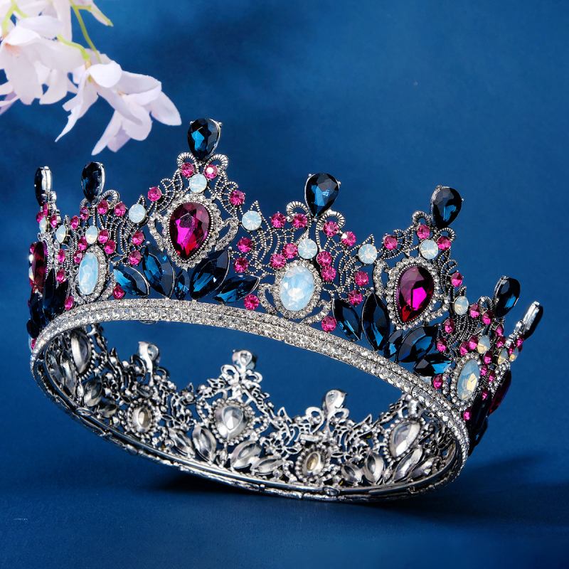 Euroopa ja Ameerika uus retro barokk-krooniga promopeokleitide aksessuaarid värviline rhinestone ümmargune pruudikroon