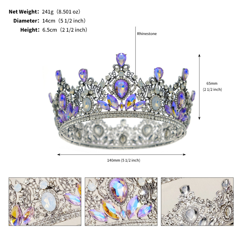 Euroopa ja Ameerika uus retro barokk-krooniga promopeokleitide aksessuaarid värviline rhinestone ümmargune pruudikroon