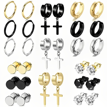 Ευρωπαϊκό και αμερικανικό διασυνοριακό Amazon Trendy Hot Selling Ανδρικά σκουλαρίκια με σταυρό από ανοξείδωτο ατσάλι με ζιργκόν, κοστούμι