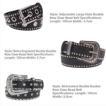 Žemas, dviejų eilių letenėlių karoliukų juodas vyriškas ir moteriškas diržas su puošmena, pankroko stiliaus, laisvalaikio, retro lydinio sagtimi.