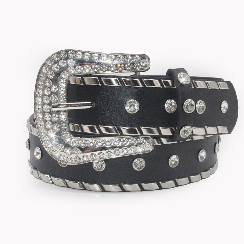 Žemas, dviejų eilių letenėlių karoliukų juodas vyriškas ir moteriškas diržas su puošmena, pankroko stiliaus, laisvalaikio, retro lydinio sagtimi.