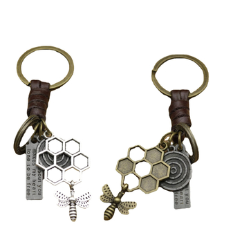 Ανδρικό δημιουργικό μπρελόκ από κράμα χαλκού μέλισσα vintage υφαντό δέρμα αγελάδας μπρελόκ από γνήσιο δέρμα μενταγιόν από εργοστάσιο απευθείας πωλήσεων