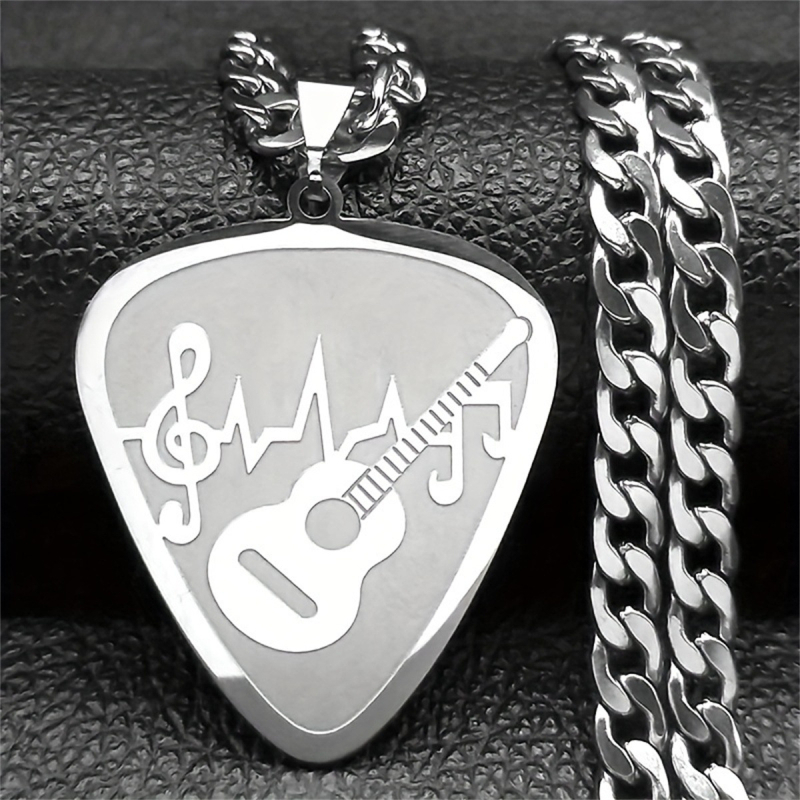 Amazon Hot Sale Nehrđajući čelik Hip Hop gitara Bas Nota ogrlica Modna ogrlica s privjeskom za ljubitelje glazbe