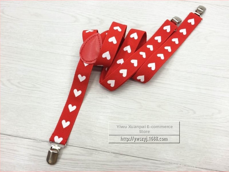 Еластични тиранти за възрастни с 3 щипки, щамповани, с модни прасковени сърца