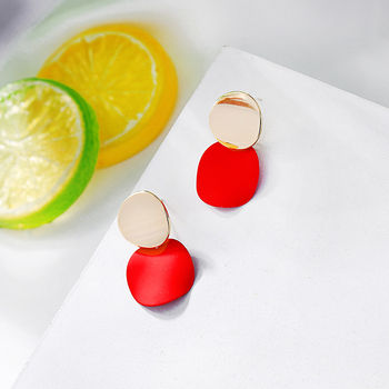 de980199 Κορεατική εκδοχή των ασημένιων σκουλαρίκια βελόνας s925, μοντέρνα, δημιουργικά, σκουλαρίκια με αντίθεση χρώματος, σκουλαρίκια με σταγόνες λαδιού σε ασορτί κόκκινο χρώμα, με δίχτυ