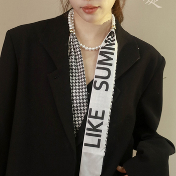 Γαλλικό ρετρό κολιέ με μαργαριτάρια για την άνοιξη και το καλοκαίρι, μεταξωτό μαντήλι, γυναικεία αλυσίδα κλείδας, κορδέλα, διακοσμητική ζώνη μαλλιών, κορεατικό στιλ, μικρό μαντήλι, κορδέλα