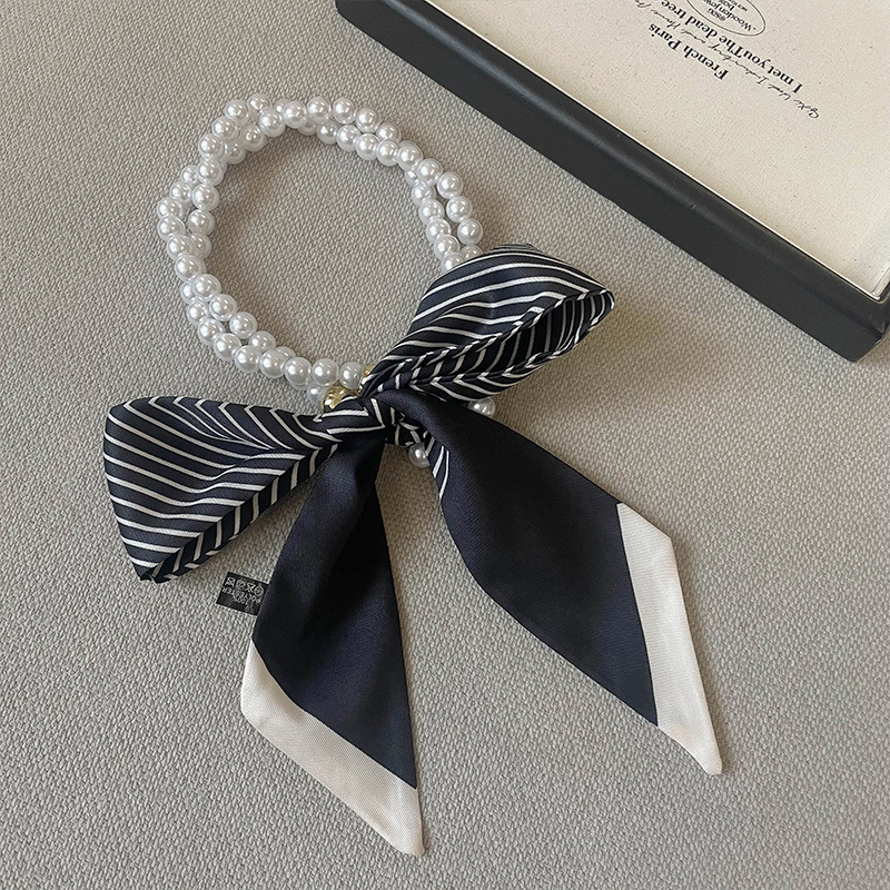 Eșarfă de mătase retro franceză de primăvară și vară cu perle colier femei claviculă lanț panglică stil coreean cravată decorativă curea de păr eșarfă mică panglică