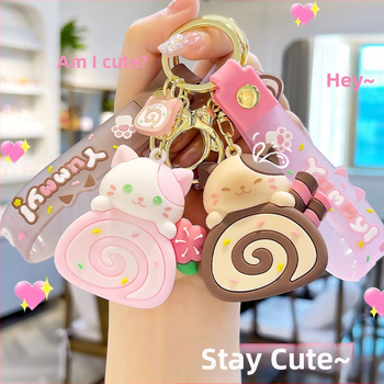 Naujas katės pyrago ritinėlio animacinio filmuko raktų pakabukas miela lėlė automobilio raktų pakabukas maišelis pakabukas maža dovana didmeninė prekyba