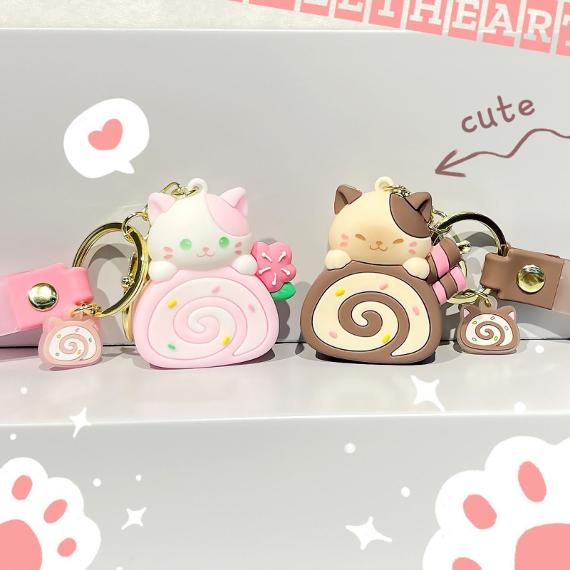 Naujas katės pyrago ritinėlio animacinio filmuko raktų pakabukas miela lėlė automobilio raktų pakabukas maišelis pakabukas maža dovana didmeninė prekyba