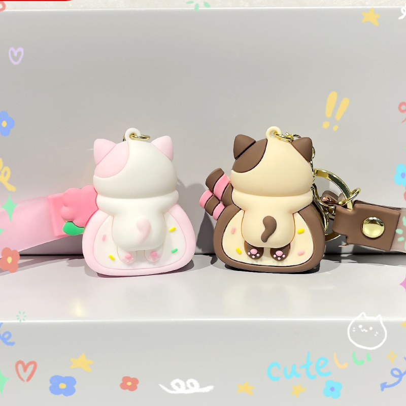 Naujas katės pyrago ritinėlio animacinio filmuko raktų pakabukas miela lėlė automobilio raktų pakabukas maišelis pakabukas maža dovana didmeninė prekyba
