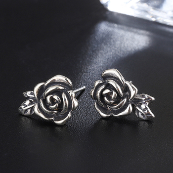Σκουλαρίκια από ασήμι 925, γυναικεία αξεσουάρ, ρετρό σκουλαρίκια με τριαντάφυλλα, απλά σκουλαρίκια με λουλούδια, κουλ στυλ