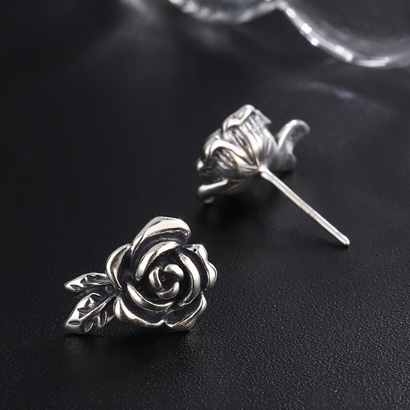 925 prabos sidabriniai auskarai moterims, retro stiliaus, rožiniai auskarai, paprasti gėlių formos auskarai