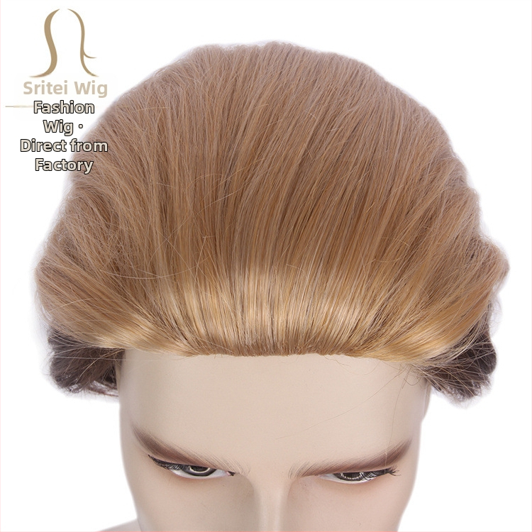 Директни продажби от фабрика в Гуанджоу, Amazon, празнична перука, мъжка симулирана безшевна тънка перука Kani Karen Gold