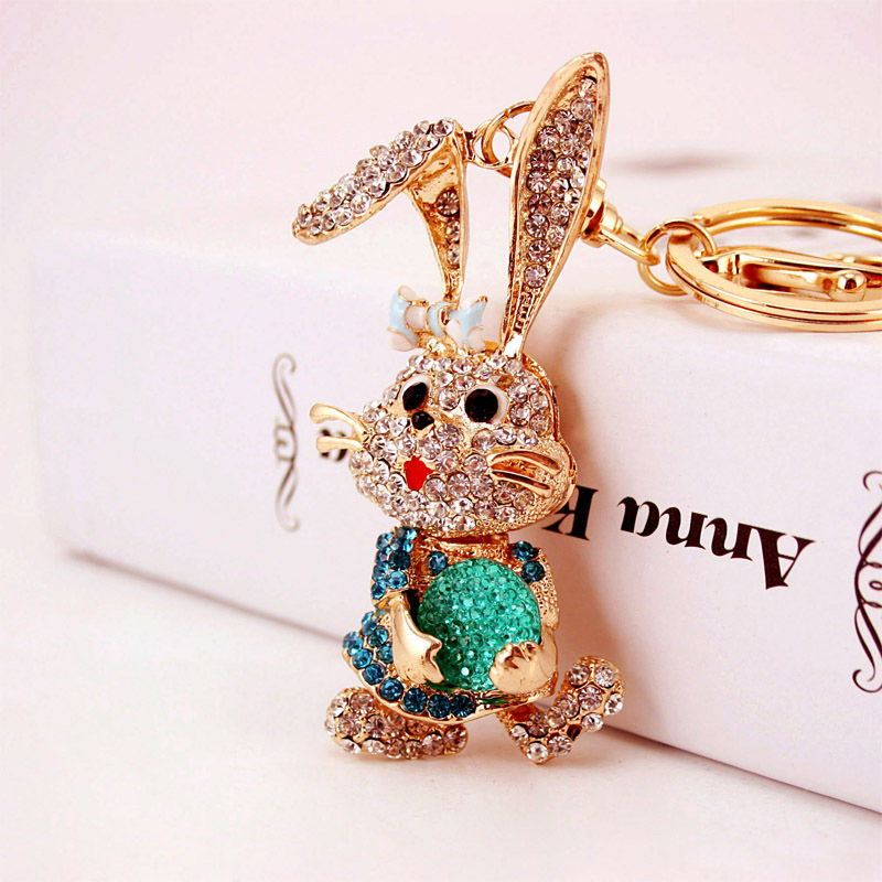 Kūrybinis Kalnų krištolinis zuikio animacinių filmukų gyvūnų pakabukas, raktų pakabukas mergaičių raktų pakabuko aksesuarams, metalinis pakabukas 023