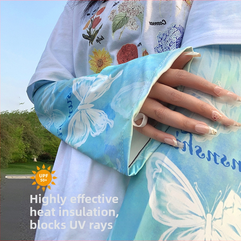 Слънцезащитен леден ръкав, летен ръкав тип пеперуда, ръкави за ръце, ледена коприна, анти-UV, широк, голям размер, дамски сенник с голям маншет, цвят