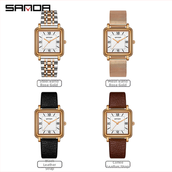 Sanda Square Fashion Quartz Watch Niche Leather Mesh Steel Band Watch Γυναικείο Αδιάβροχο Ρετρό Ρολόι με Ρωμαϊκούς Αριθμούς