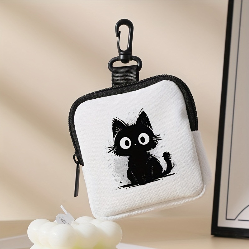 Valge must kassimustriga mündikott kunstnahast veekindlast nahast lukuga hoiukott multifunktsionaalne mini kõrvaklappide kott