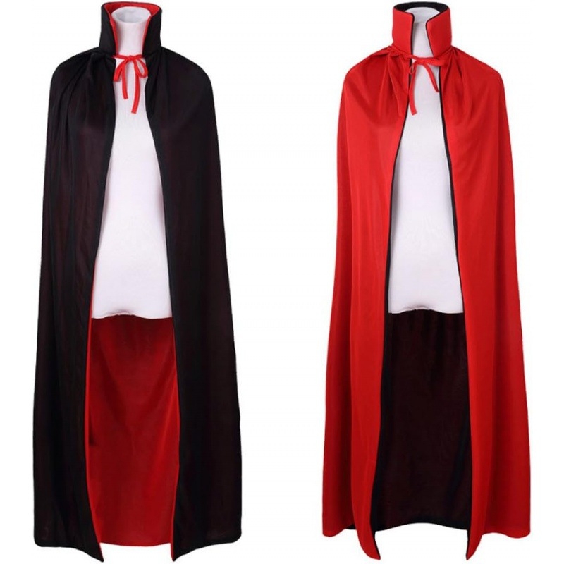 Juodai raudonas dvipusis Helovino apsiaustas, dvisluoksnis apsiaustas, maža stovima apykaklė, moteriškas vampyriškas paltas, europietiško ir amerikietiško stiliaus