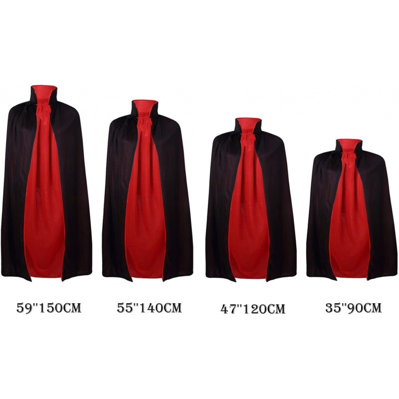 Juodai raudonas dvipusis Helovino apsiaustas, dvisluoksnis apsiaustas, maža stovima apykaklė, moteriškas vampyriškas paltas, europietiško ir amerikietiško stiliaus