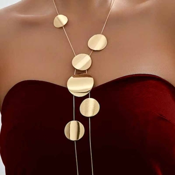 2025 m. tarpvalstybinis, madingas, elegantiškas, geometrinio dizaino, aukštos klasės moteriškas karoliai, ilgi vario disko formos karoliai