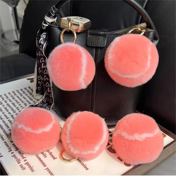 Μπρελόκ τένις με τρίχες κουνελιού Real Rex, χαριτωμένο μικρό βελούδινο τένις, γυναικεία τσάντα, κοσμήματα τένις