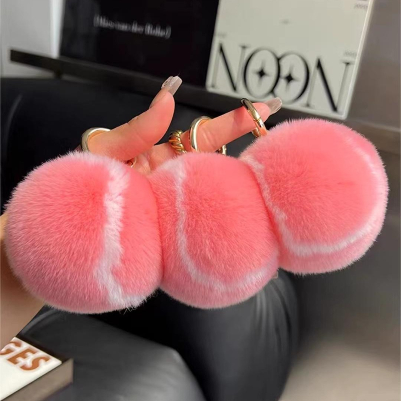 Tikro Rexo triušio plaukų teniso raktų pakabuko mielas mažas teniso pliušinis pakabukas moteriškas krepšys teniso pakabukas papuošalai