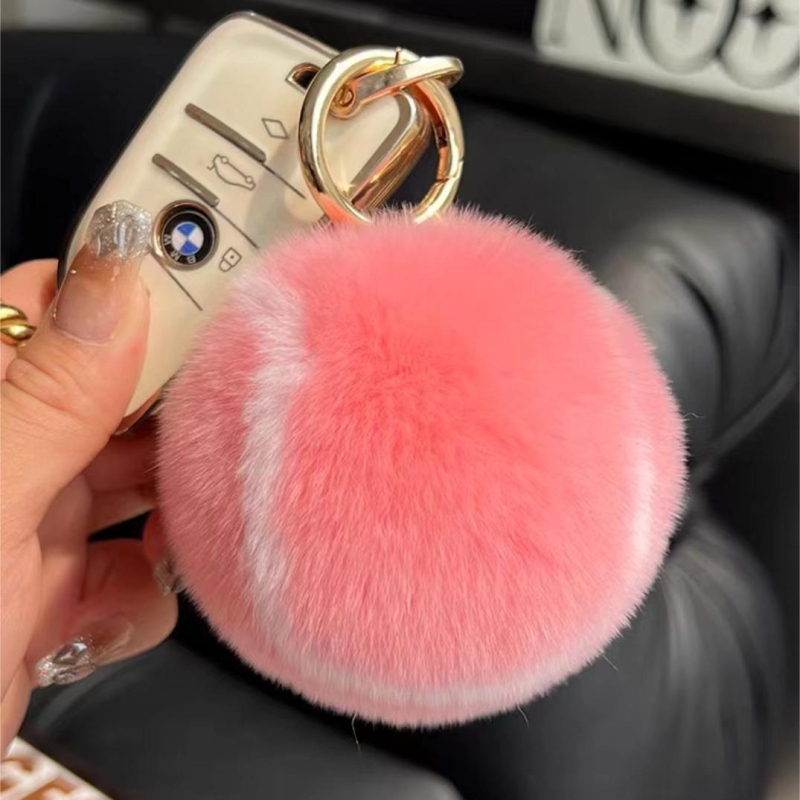 Tikro Rexo triušio plaukų teniso raktų pakabuko mielas mažas teniso pliušinis pakabukas moteriškas krepšys teniso pakabukas papuošalai