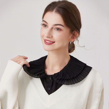 Νέο αποσπώμενο κολάρο δύο στρώσεων από κυματιστή δαντέλα της Amazon για την άνοιξη και το φθινόπωρο, λευκό διακοσμητικό κολάρο από δαντέλα υψηλής ποιότητας με πτυχωτό σχέδιο