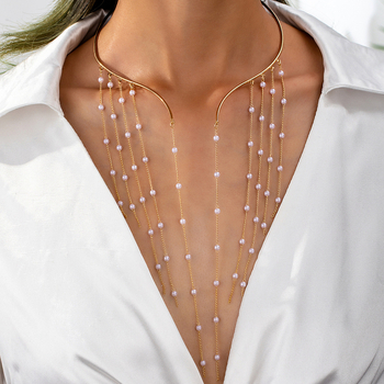 Colier lung cu ciucuri explozive transfrontaliere, imitație de perle, colier cu pandantiv pentru femei, colier de mireasă de nuntă, colier clasic