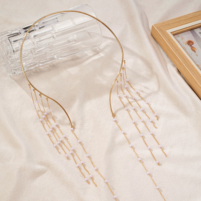 Colier lung cu ciucuri explozive transfrontaliere, imitație de perle, colier cu pandantiv pentru femei, colier de mireasă de nuntă, colier clasic