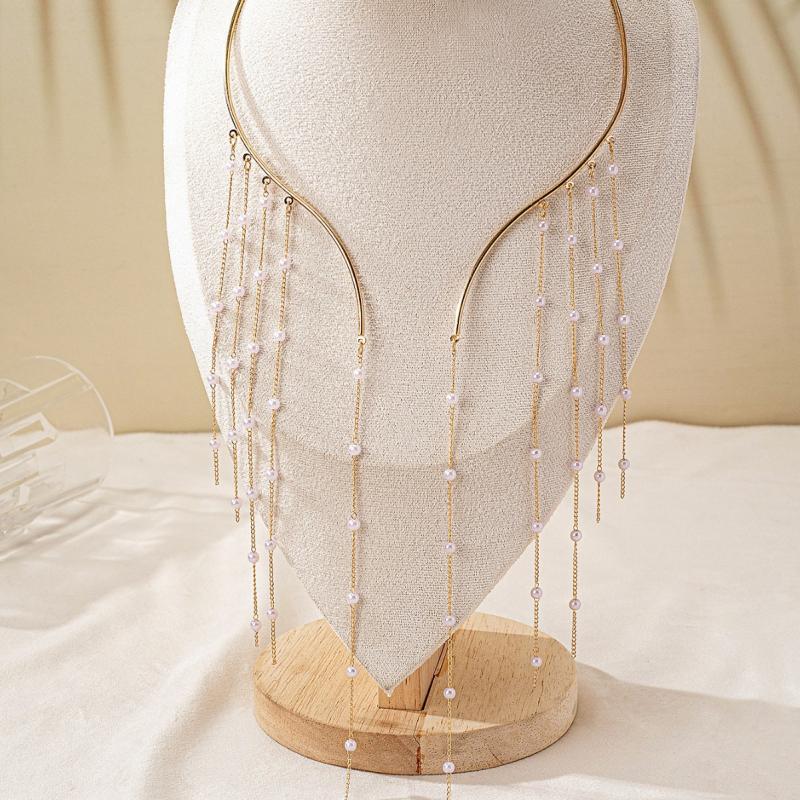 Colier lung cu ciucuri explozive transfrontaliere, imitație de perle, colier cu pandantiv pentru femei, colier de mireasă de nuntă, colier clasic