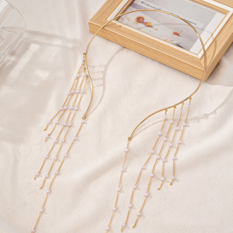 Colier lung cu ciucuri explozive transfrontaliere, imitație de perle, colier cu pandantiv pentru femei, colier de mireasă de nuntă, colier clasic