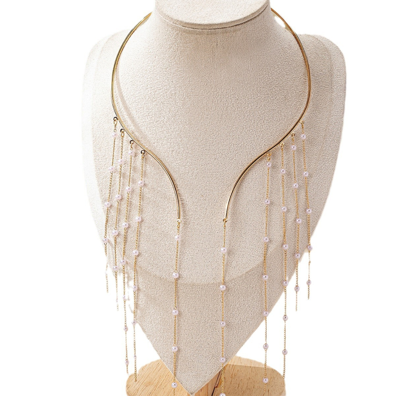 Colier lung cu ciucuri explozive transfrontaliere, imitație de perle, colier cu pandantiv pentru femei, colier de mireasă de nuntă, colier clasic